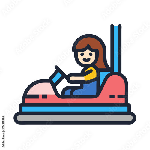 Colorful vector of a Girl Driving a Bumper Car