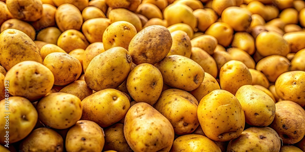 Generative AI created this high-res graphic resource: a candid food photography shot of a vibrant pile of yellow potatoes. Generative AI created this high-res graphic resource: a candid food photography shot of a vibrant pile of yellow potatoes.
