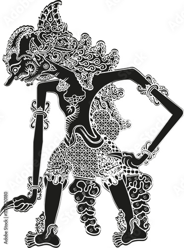 vector of traditional art of wayangkulit werkudara and jagalabilawa from Indonesia 