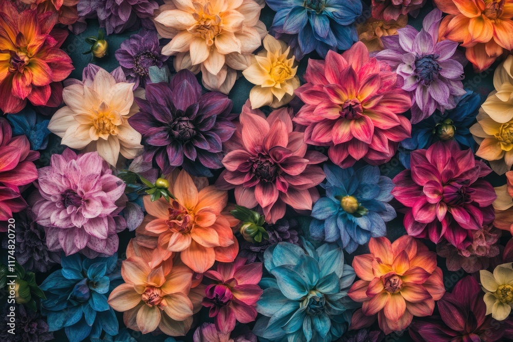A Vibrant Collection of Blooming Dahlias in Full Color, Celebrating Nature's Floral Beauty in a Summer Wonderland