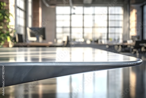 Sleek Table in Blurred Office Interior with Natural Lighting