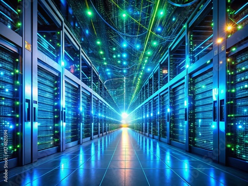 Wallpaper Mural Drone View: Futuristic Data Center - AI, Neural Networks, Digital Archives Torontodigital.ca