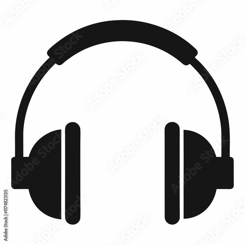 Headphone Black Silhouette Vector on White Background