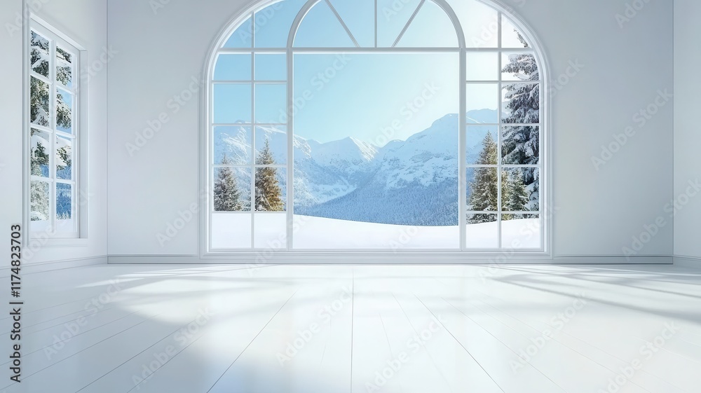 Obraz premium Minimalist Scandinavian Interior: Bright White Empty Room with Clean Lines and Simple Aesthetic