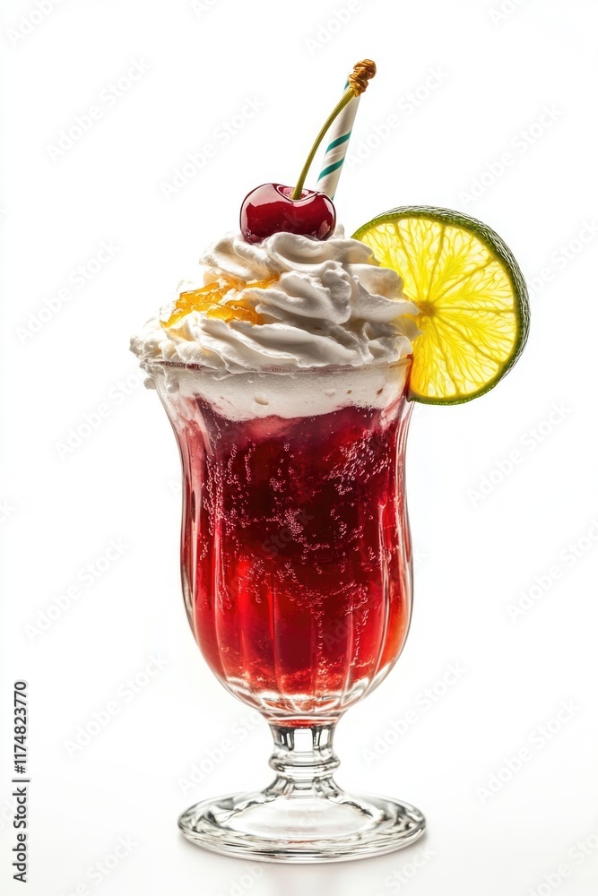 Red drink with whipped cream and lime Red drink with whipped cream and lime