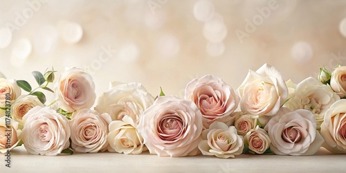 Delicate blush and ivory roses arranged in a charming floral border, perfect for wedding invitations or romantic events.