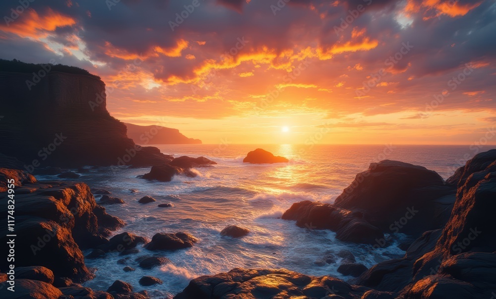 Stunning sunset over rocky coastline Stunning sunset over rocky coastline