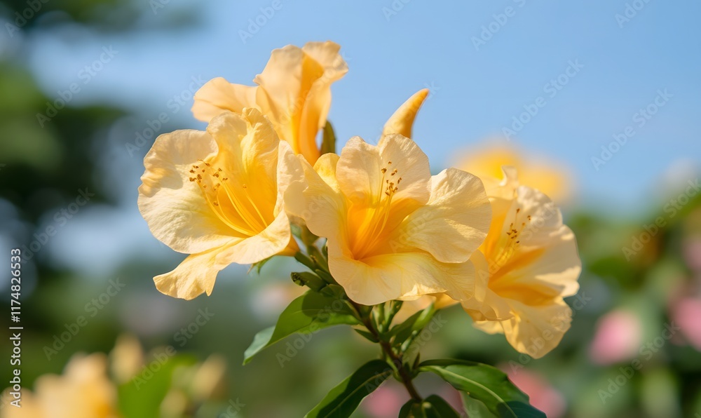 Fototapeta premium In the garden, yellowThick and densewinter Yellow Apricot Blossom is in full bloom, Generative AI 