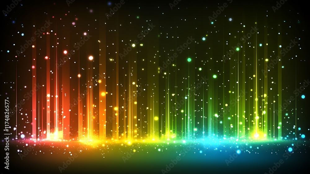 Fototapeta premium Vibrant Rainbow Light Beams Sparkle With Glowing Particles