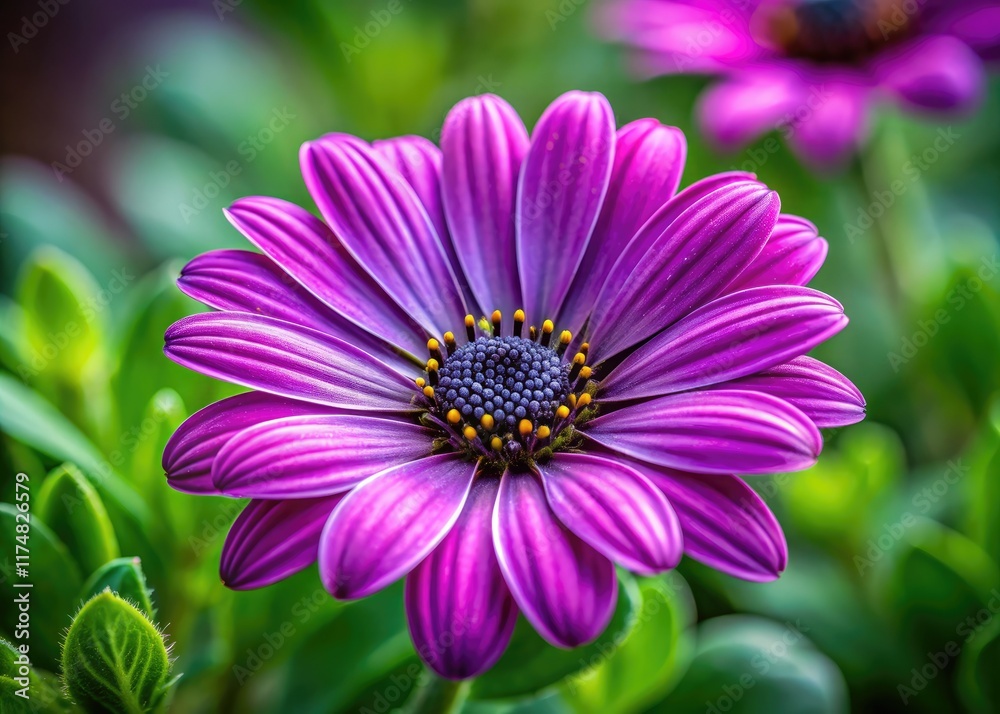 Macro photography captures the vibrant purple hues of a spring-blooming African daisy, Osteospermum.  A botanical masterpiece.