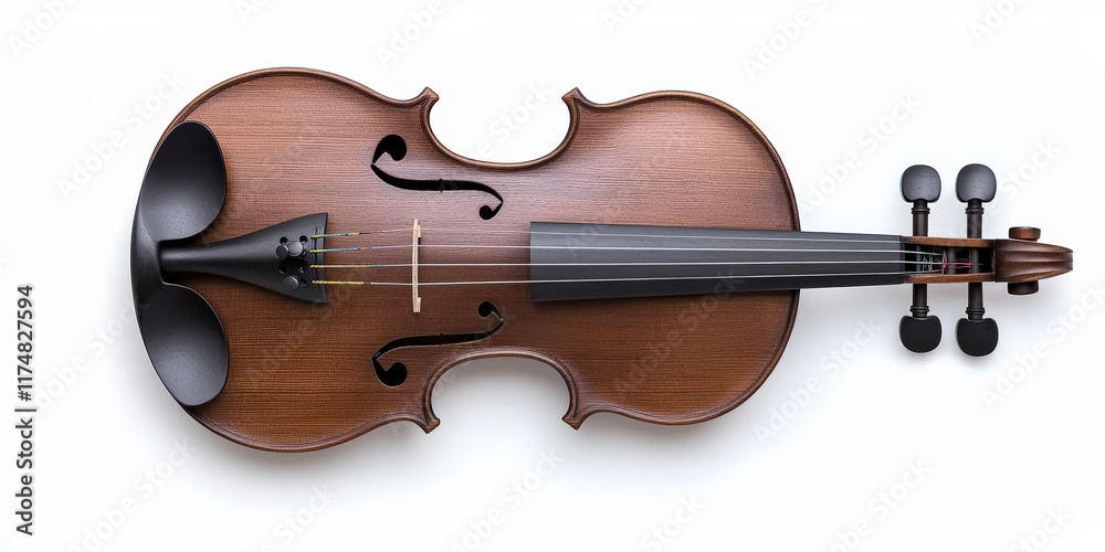 Fototapeta premium A beautifully crafted wooden violin displayed from above, showcasing its elegant curves and detailing.