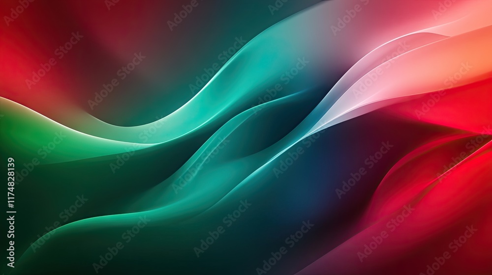 Obraz premium A mesmerizing blend of red, green, and blue in a flowing abstract pattern, with smooth gradients and glowing highlights.