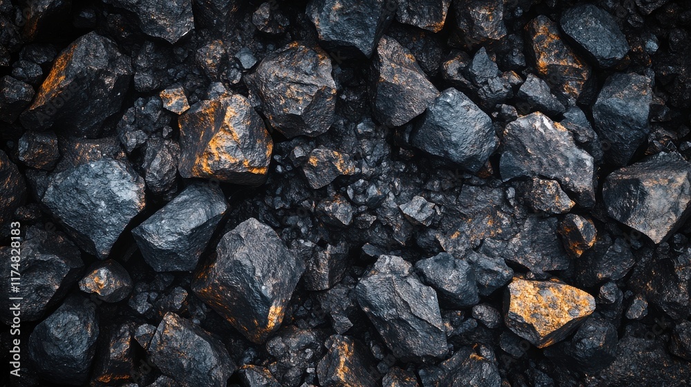 A close-up view of dark charcoal rocks with hints of orange, showcasing natural textures and colors. A close-up view of dark charcoal rocks with hints of orange, showcasing natural textures and colors.