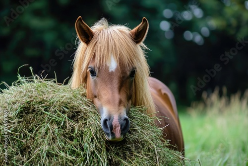 Miniature Foal: Charming Falabella in a Summer Field of Green Grass, Embracing Freedom in Nature photo