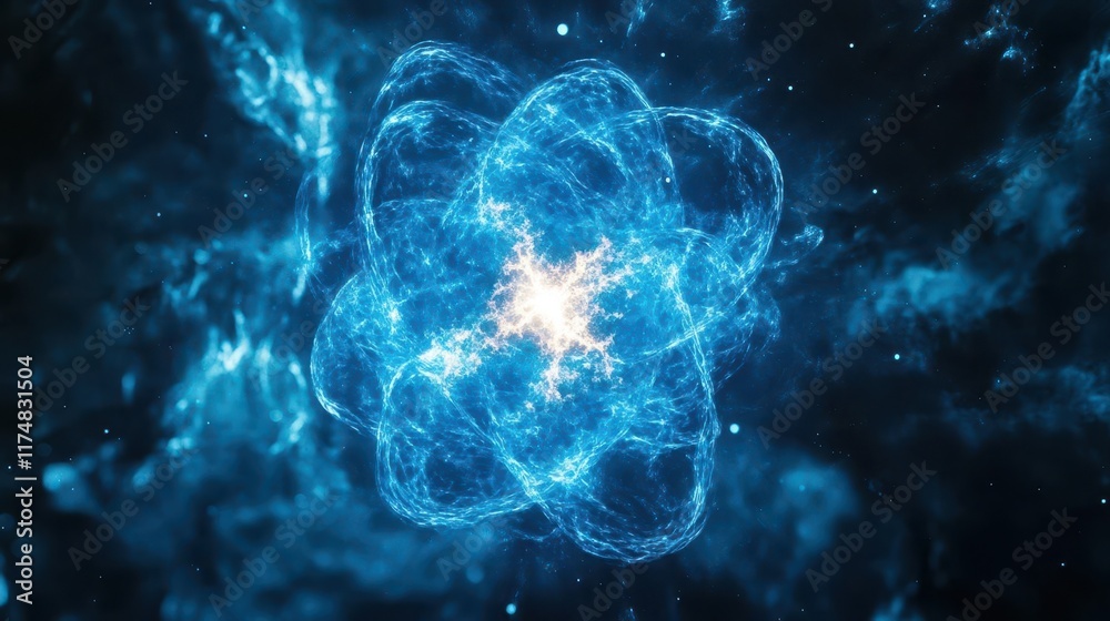 Obraz premium Abstract blue glowing energy core with a bright center in dark background