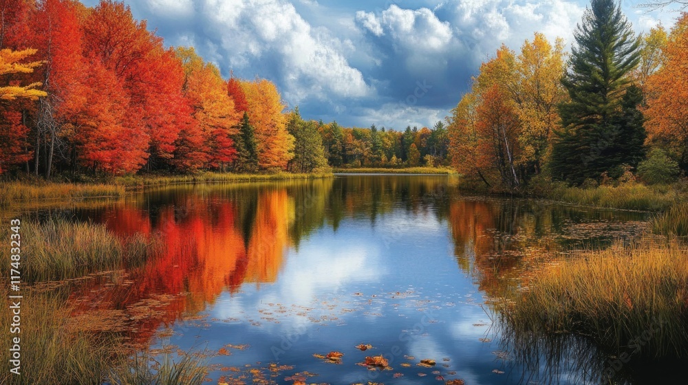 Fototapeta premium Autumnal Reflection in a Still Pond