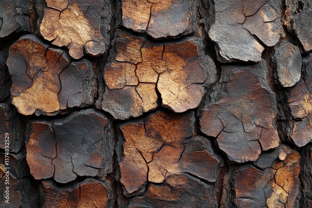 Texture of weathered wood bark showcasing rich colors and intricate patterns under natural light Texture of weathered wood bark showcasing rich colors and intricate patterns under natural light