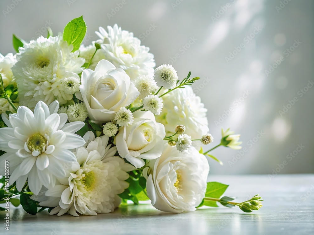 Elegant White Flowers Bouquet, Copy Space, Right Composition Elegant White Flowers Bouquet, Copy Space, Right Composition