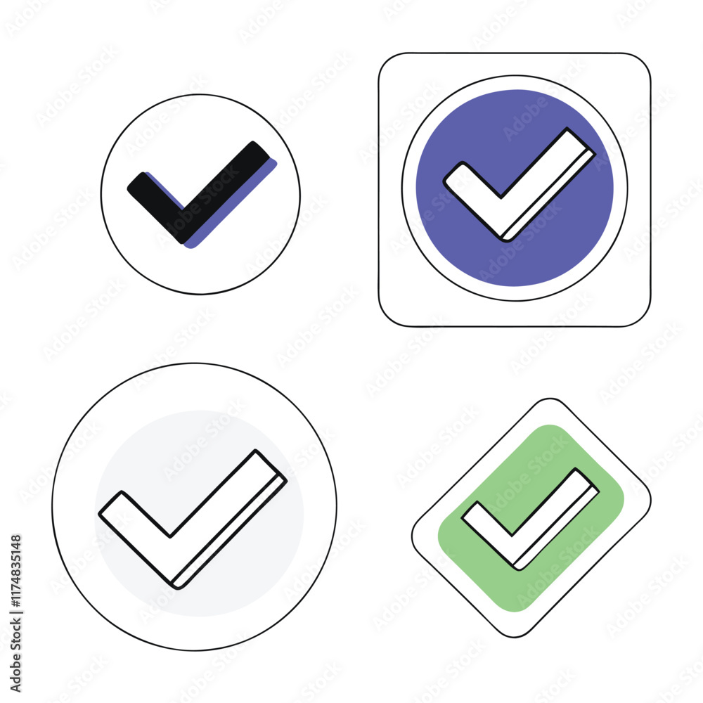premium Colorful Check Mark Icons - Round and Square Approval Symbols. Minimalist Approval and Validation Symbols in Modern Design. vector illustration set premium Colorful Check Mark Icons - Round and Square Approval Symbols. Minimalist Approval and Validation Symbols in Modern Design. vector illustration set