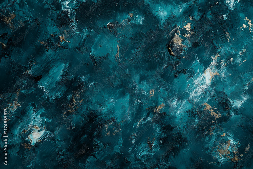 Fototapeta premium Teal Metallic Texture with Paint Streaks and Grunge Dust Patterns on a Distressed Background for Design Inspiration. Generative Ai