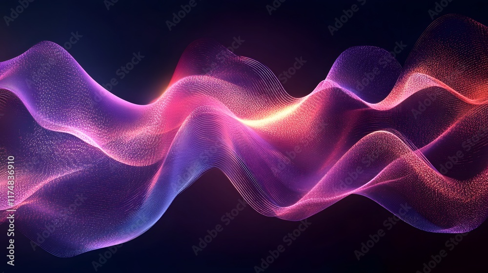 Fototapeta premium Depth Filled Waveform Reflections with Symmetrical Sparkle and Rhythmic Gradient Contours A captivating digital showcasing a dynamic and mesmerizing blend of light energy and fluid forms