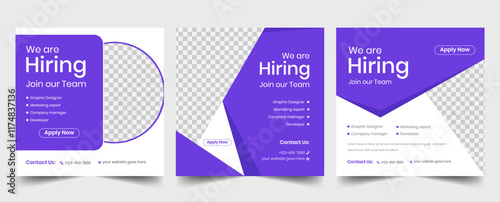 For the position of social media post banner design template in red, we are hiring. A position as a square web banner designer is open. notice of a vacancy in the workforce. isolated illustration
