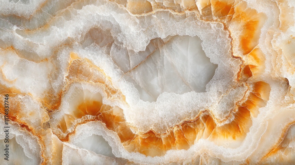 Abstract Onyx Stone Showing Orange and White Veins Abstract Onyx Stone Showing Orange and White Veins