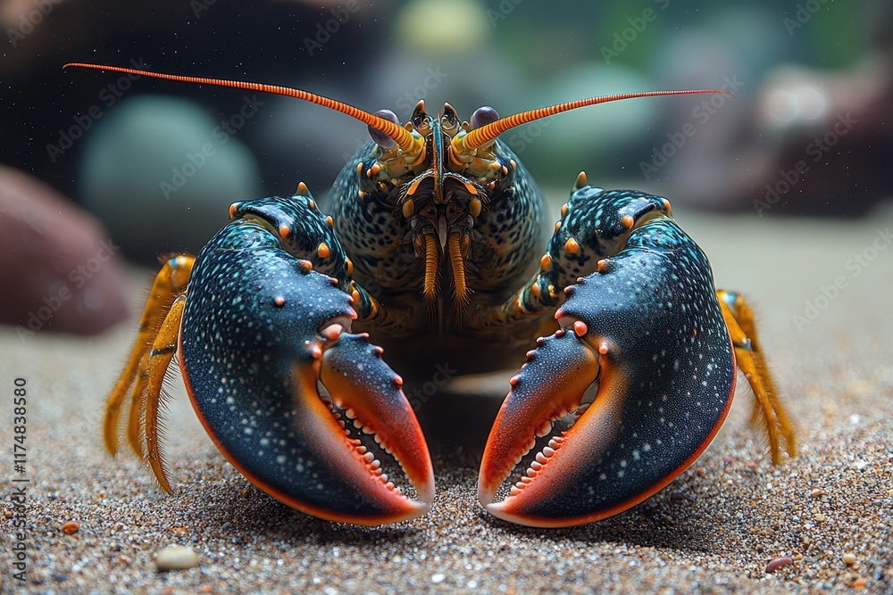 Stunning close-up of a vibrant lobster in its natural habitat during a serene underwater moment Stunning close-up of a vibrant lobster in its natural habitat during a serene underwater moment