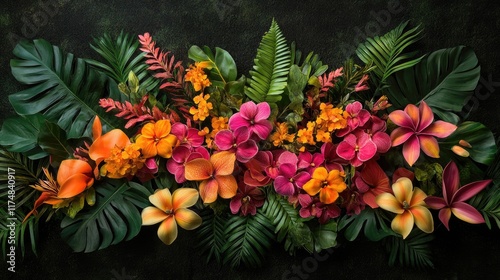 Wallpaper Mural Vibrant Tropical Flowers and Lush Green Leaves Arrangement Torontodigital.ca