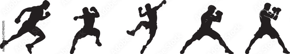 Silhouette of a boxer throwing a punch, outline vector silhouette icons Silhouette of a boxer throwing a punch, outline vector silhouette icons