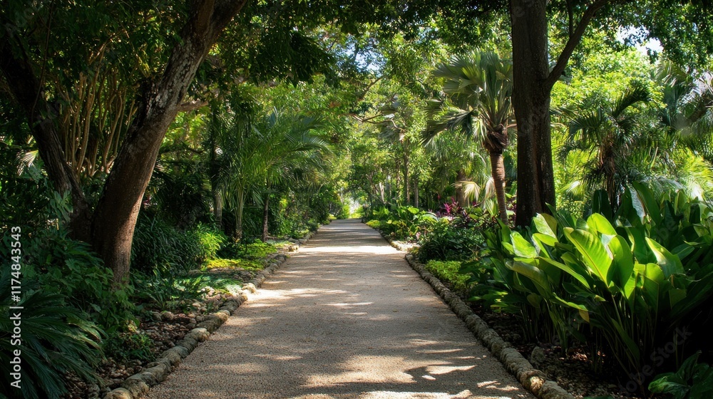 A Tranquil Path Through Lush Tropical Greenery A Tranquil Path Through Lush Tropical Greenery