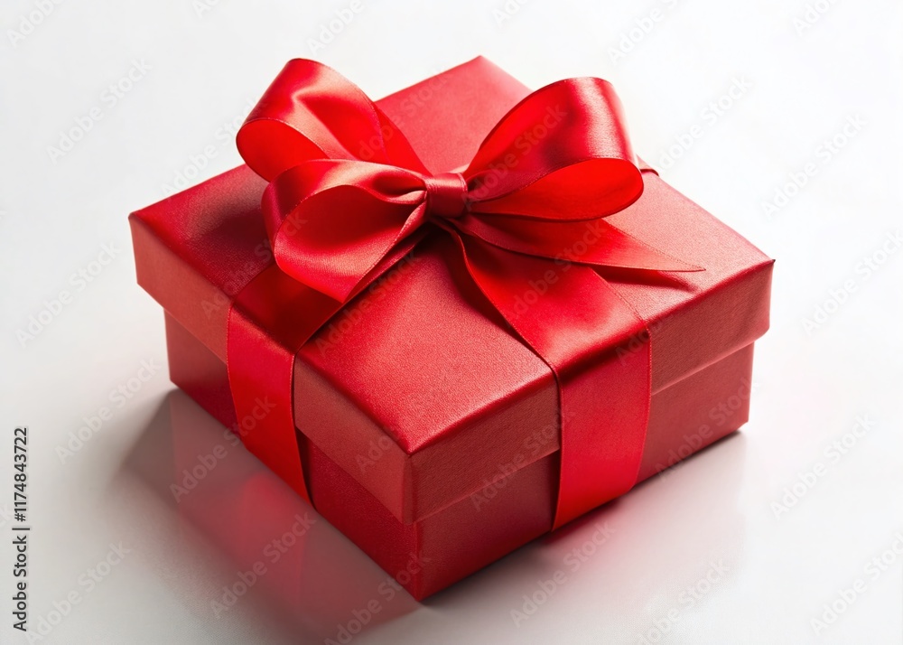 Obraz premium Festive Red Gift Box with Ribbon, Holiday Present, Christmas Packaging, Isolated White Background