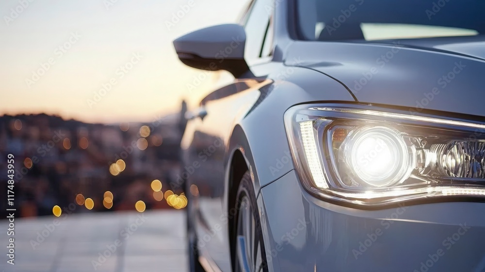 Naklejka premium Car Headlight at Sunset