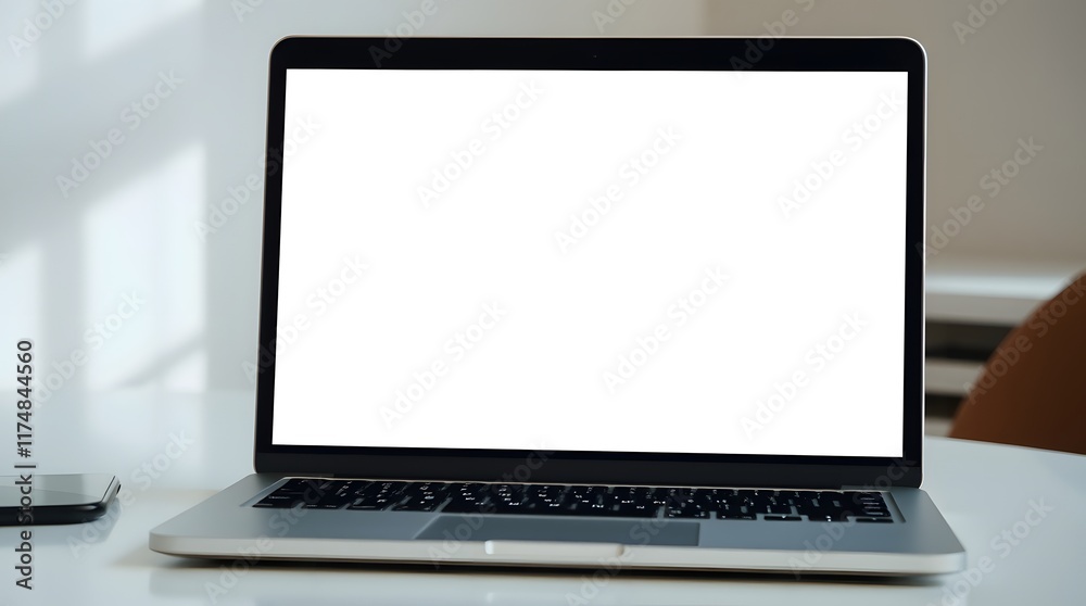 Laptop on Office Desk for Business and Technology: Computer in Blurred Workspace for Productivity Laptop on Office Desk for Business and Technology: Computer in Blurred Workspace for Productivity