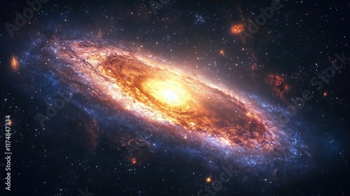 A vibrant spiral galaxy shines brightly in deep space