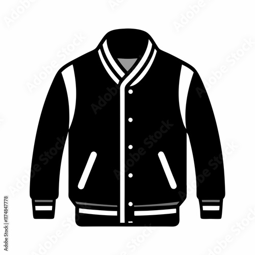 Simple Varsity Jacket Black Silhouette Vector on White Background