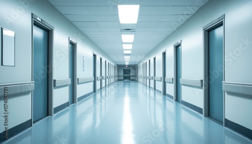 Wallpaper Mural Long Sterile Hospital Corridor With Many Doors Torontodigital.ca