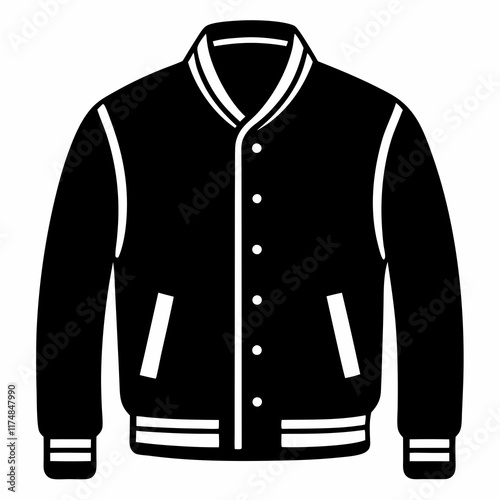 Simple Varsity Jacket Black Silhouette Vector on White Background