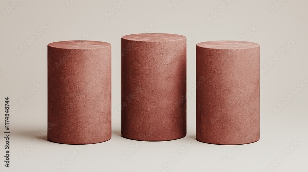 Abstract Display of Three Cylindrical Shapes in Earthy Tones