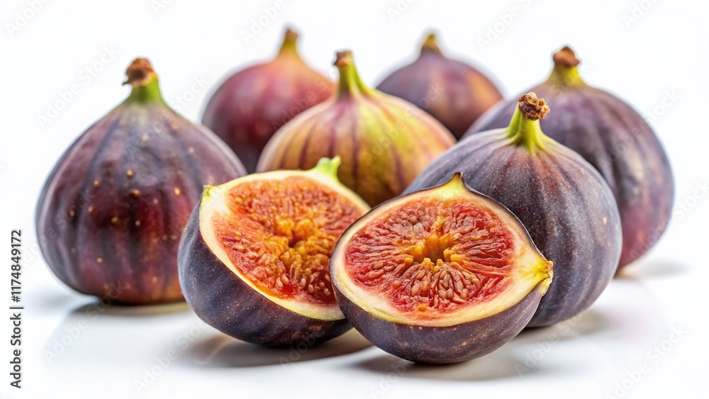 Fresh Figs Isolated on White Background, Tilt-Shift Miniature Fruit Photography, 3D Render Fresh Figs Isolated on White Background, Tilt-Shift Miniature Fruit Photography, 3D Render