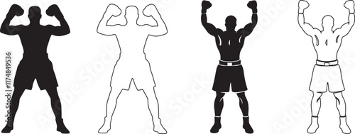Fotografija Silhouette of a boxer outline vector silhouette icon