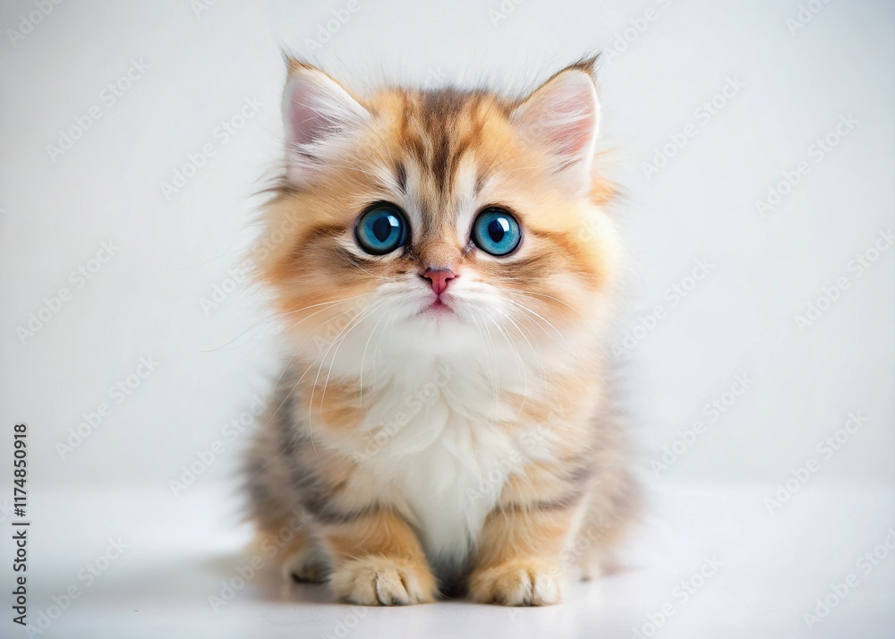 Adorable Kawaii Kitten, Isolated White Background, High Depth of Field Stock Photo Adorable Kawaii Kitten, Isolated White Background, High Depth of Field Stock Photo