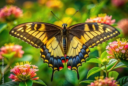 Aerial Drone Shot: African Giant Swallowtail Butterfly - Majestic Wings, African Savanna Landscape photo