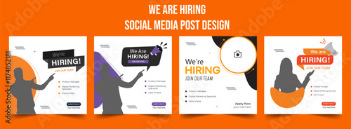 For the position of social media post banner design template in red, we are hiring. A position as a square web banner designer is open. notice of a vacancy in the workforce. isolated illustration