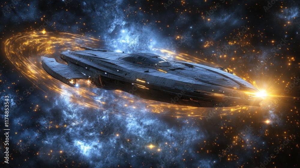 Spaceship Navigating a Celestial Nebula in Space Spaceship Navigating a Celestial Nebula in Space