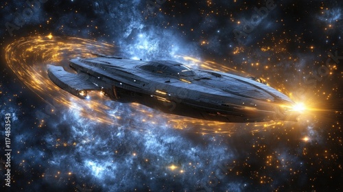 Wallpaper Mural Spaceship Navigating a Celestial Nebula in Space Torontodigital.ca