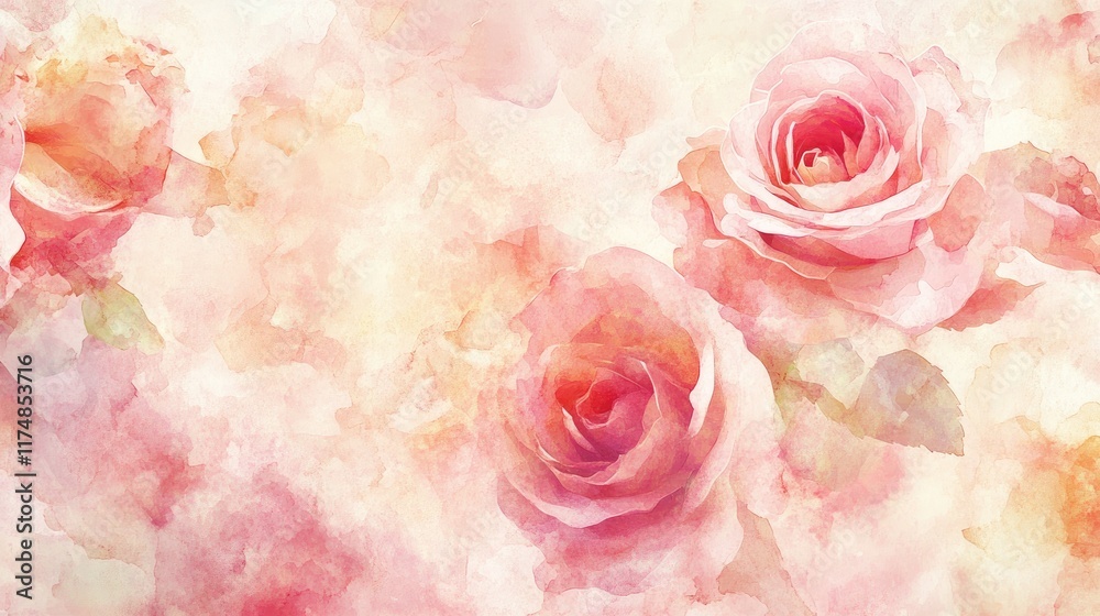 Fototapeta premium Delicate Watercolor Roses Soft Hues Floral Background