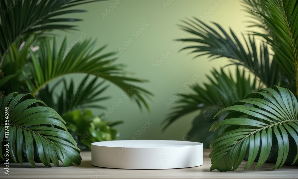 Minimalist display with tropical leaves Minimalist display with tropical leaves