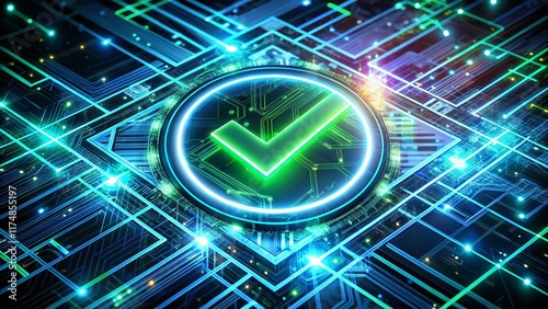 Wallpaper Mural Futuristic Digital Checkmark Interface: Glowing Network Confirmation Torontodigital.ca