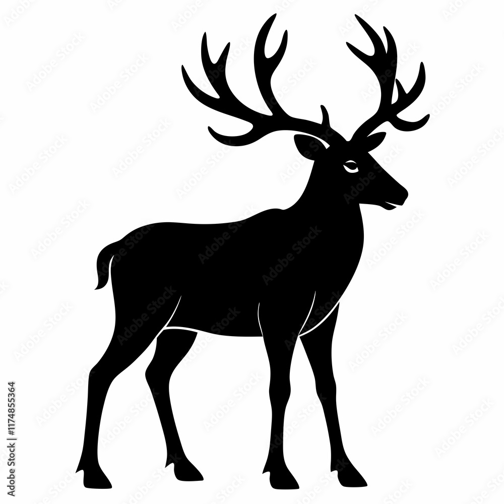 Caribou Black Silhouette Vector Illustration on White Background Caribou Black Silhouette Vector Illustration on White Background